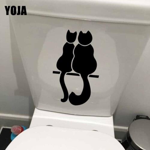 YOJA 14.1X23.1CM WC Toilet Decal Cute Cat Bedroon Home Decoration Wall Sticker T5-0245