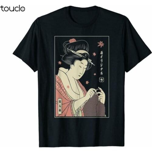 Funny Japanese Geisha Knitting Black T-Shirt S-3XL Gift For Samurai Lovers