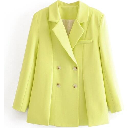 Womens blazers womens new fashion temperament lime green suit collar double-breasted loose fit long sleeve elegant blazer