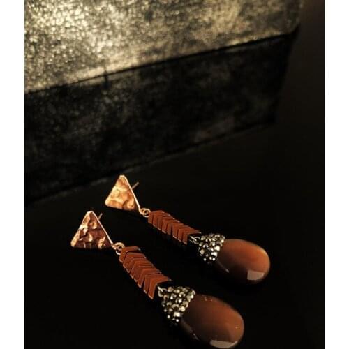 Dr Stone Natural Stone Women 'S Cat 'S Eye Stone Rose Gold Plated Earrings RYL 439799744