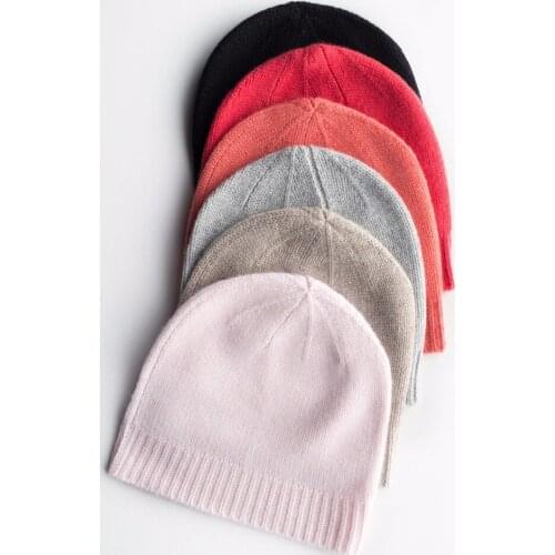 New fashion pure goat cashmere knit women hats winter beanies & skullies solid color 21x22cm/M