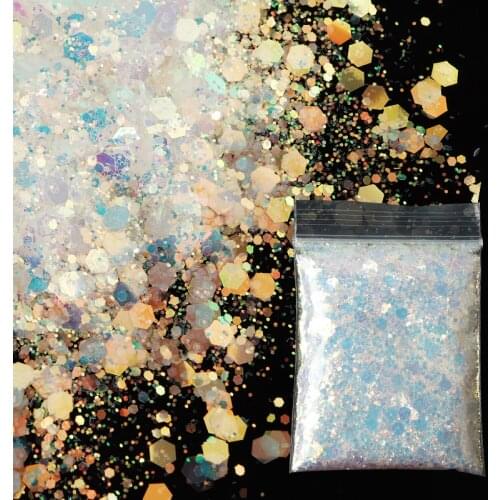 10g Mixed Hexagon Mermaid Nail Art Sequins Sparkly Paillette Nail Chunky Glitter Chameleon Flakes French Manicure Nail Supplies