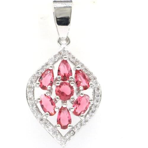 31x16mm Romantic 2.7g Created Rhodolite Garnet Green Amethyst CZ For Ladies 925 Sterling Silver Pendant