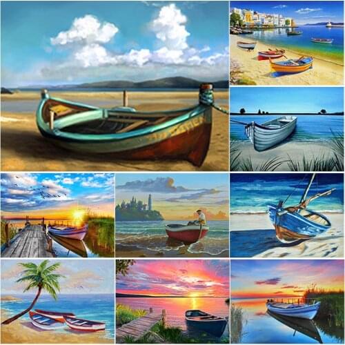 5D DIY Diamond Painting Full Square Round Drill Sailing Harbour Diamond Embroidery Sea View Cross Stitch Home Decor Manual Gift