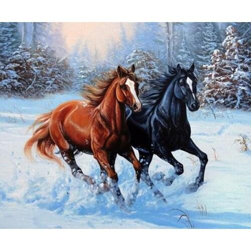 Animal Two Horse 5D Diy Diamond Painting Full Square Daimond Embroidery Rhinestones Paint Mosaic drill icons 3d diamante