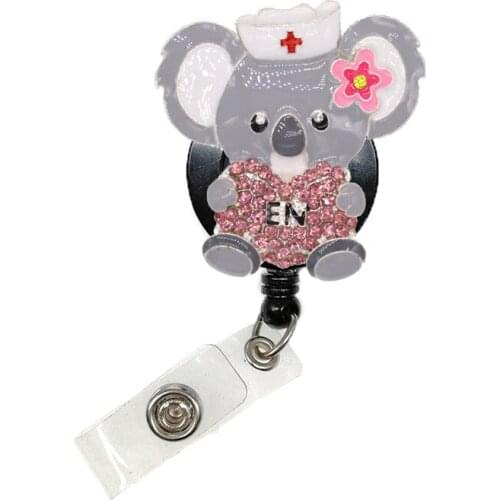 Free Shipping Enamel Animal Koala ID Badge Holder Rhinestone RN Medical Retractable Badge Reel For Nurse Gifts with Clip