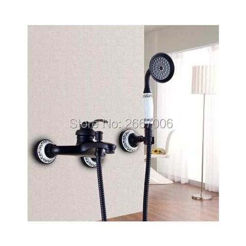 Free shipping Wall Mount Shower faucet Black Plating Shower Faucet Set Bathroom Faucet Set Bathtub Tap With Ceramic Base ZR036