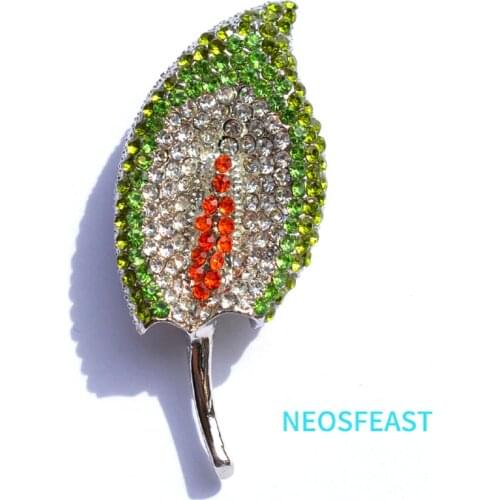 Elegant Rhinestone Leaf Brooches For Women Crystal Pin Multi Color Ladies Wedding Dress Gifts Coat Accessories Fashion Jewelry