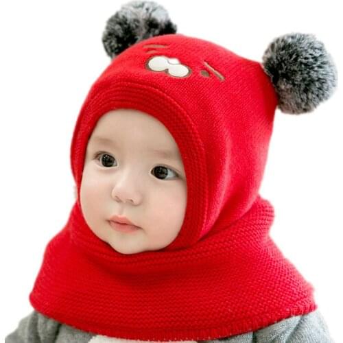 Baby Hat Childrens Knit Scarf Siamese Cap Girls Boy Infant Newborn Hats New Autumn Winter Windproof Velvet Warm Hats Kids Hats