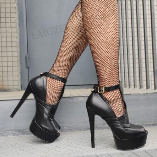 DOHBANER Women Platform Heels Pumps Thin High Sandals Peep Toe Zapatillas Prom Crossdress Shoes Woman Large Size 41 42 45 46 52