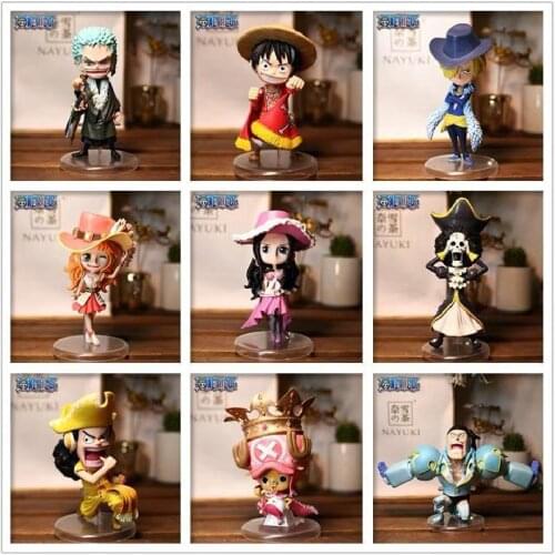 One Piece Anime Figure Luffy Zoro Sanji Sabo Law 15th Anniversary Q Version Manga Statue Action Figure Model Toys Doll Ornaments