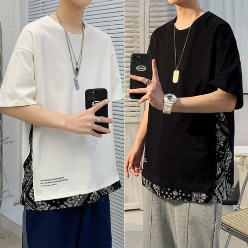 Men Popular Punk Clothes Stripe Print on Side Bottom Oversized T Shirt Casual Streetwear High Quality Daily Heartfelt Gift Box