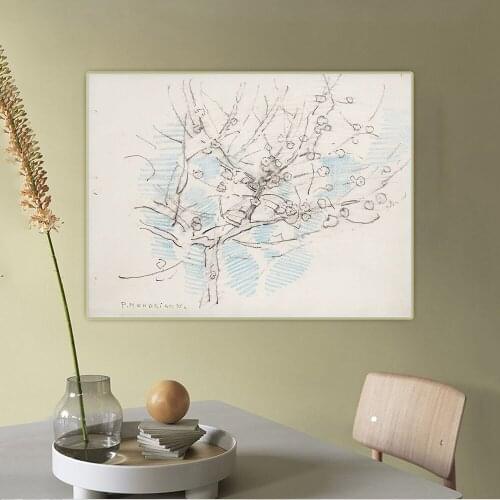 Citon Piet Mondrian《Flowering Tree》Canvas Art Oil Painting Artwork Poster Picture Wall Decorations Home Living Room Decor