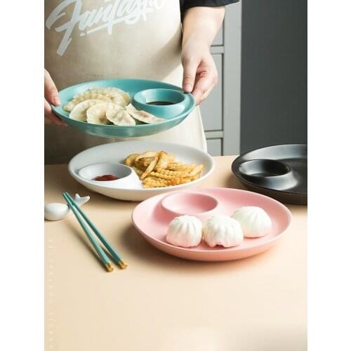 Ceramic Japanese Dumpling Plate With Seasoning Dish Sushi Fried Chicken Wing Snack Plate Home Dining Plate Kitchen Tableware