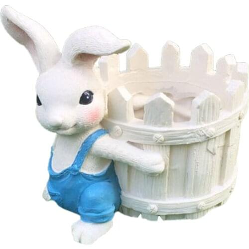 Plant Pots Container Handmade Craft Holder Bonsai Bunny Resin Gardening Props Rabbit Design Vivid Easter Decoration Garden Tool