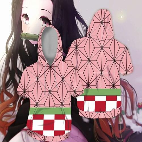 New Short Sleeve Kamado Nezuko Demon Slayer Kimetsu no cosplay costume Kamado Nezuko Hoodie Cosplay Hooded Sweatshirt Jackets