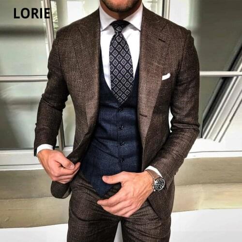 LORIE Business Suits for Men Tuxedo 3Piece Slim Fit Terno Masculino Man Groomsmen Blazers Plus Size Prom Party Bridegroom Outfit