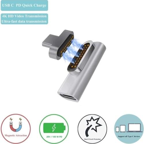 Magnetic USB C Adapter, Support PD Charger and Data Transmision (10Gbp/s), USB3.1 Type-C Power Delivery,100W L Tip for MBP 16,13