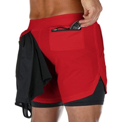 Mens 2 in 1 Running Shorts Security Pockets Leisure Shorts Quick Drying Sport Shorts Built-in Pockets Hips Hiden Zipper Pockets