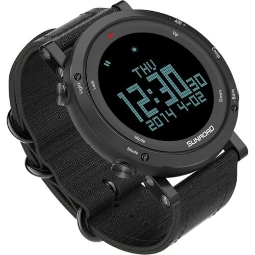SUNROAD Sports Digital Outdoor Men Watch Barometer Altimeter Compass Temperature Waterproof Backlight Nylon Watchband Wristwatch
