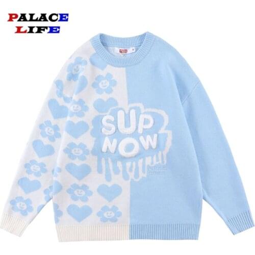 Patchwork Heart Letter Pattern Sweater Men 2021 Autumn Hip Hop Streetwear Pullover Couple Sweaters Oversized Men Clothing