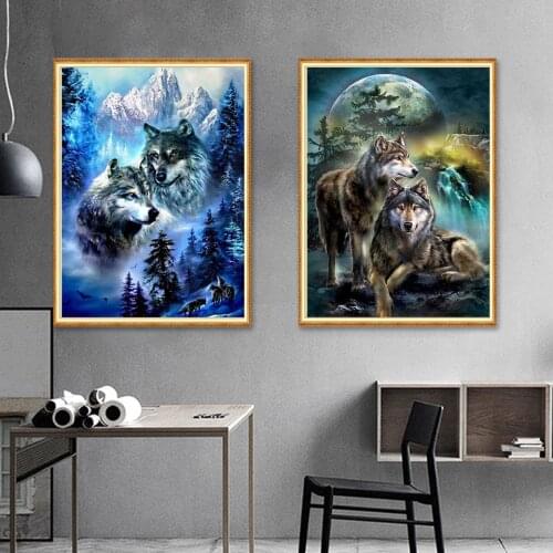 5D DIY Diamond Painting Full Square Animals Wolf Cross Stitch Kit Embroidery Diamond Mosaic Art Picture of Rhinestones Decor