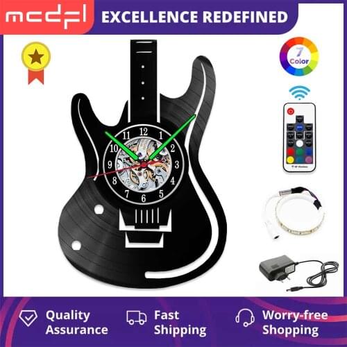 MCDFL Rock Band Bass Guitar Vinyl Record Wall Clocks Wall Home Decor With Light Music Studio Wall Decor Gifts For Music Lovers