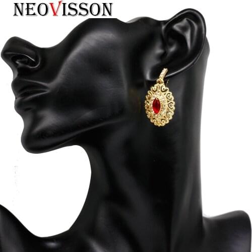 NEOVISSON Gold Color Algerian Drop Earrings Indian Wedding Jewelry