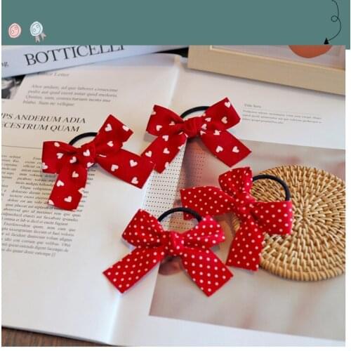 New Girls Red Butterfly Knot Hair Rope Love Wave Spot Hair Circle Girl Double Horsetail Head Rope Fashion Hair Accessories