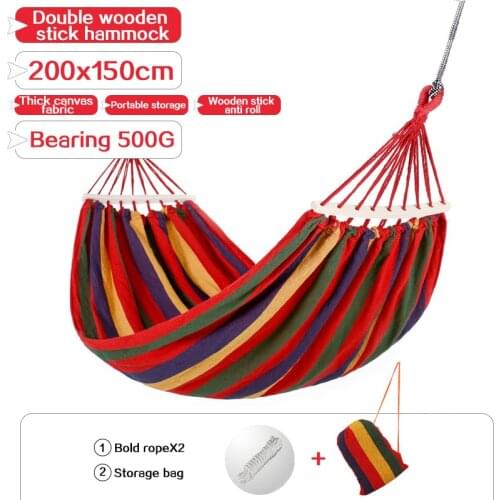 Single double hammock outdoor anti-rollover canvas hammock swing mesh wooden stick double thickening 200X150CM