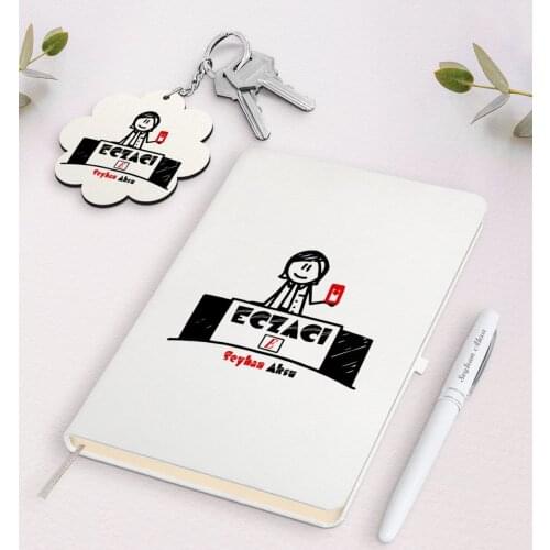 Personalized Pharmacist White Notebook Pen and Keychain Gift Seti-5 Reliable Quality Gift Casual Design Moment Special Day