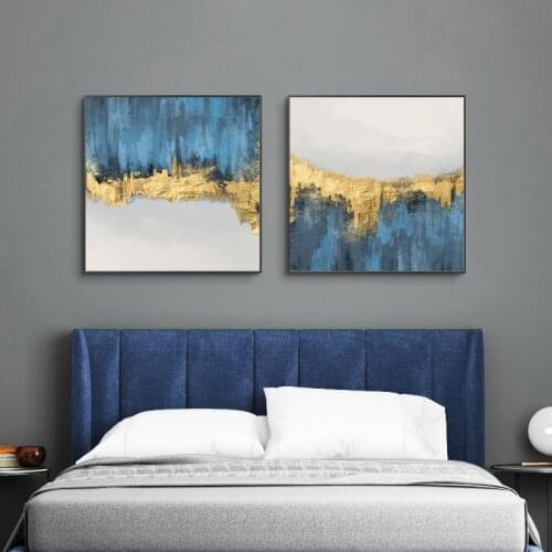 Golden Blue Abstract Texture Poster Print Nordic Minimalist Decorative Pictures Gradient Wall Art Canvas Painting Home Decor