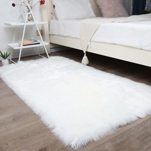 Plush Soft Sheepskin Bedroom Carpet Imitation Wool Pad Long Hair Bedside Mat Sofa Cushion White Rugs Red Living Room Fur Carpet