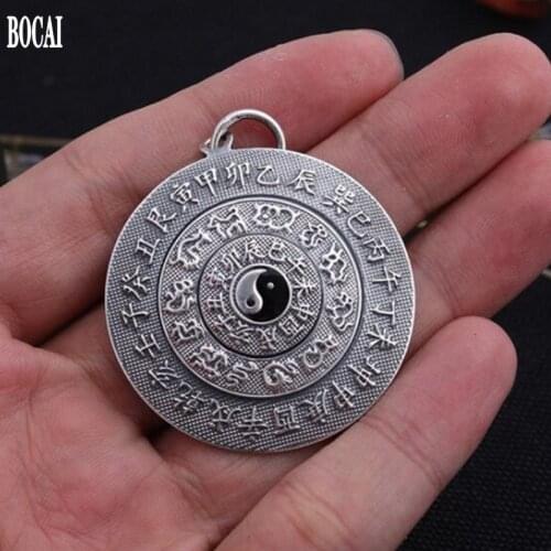 BOCAI 2020 real s990 pure silver transportable pendant good luck amulet body Tai Chi Yin Yang gossip man silver pendant