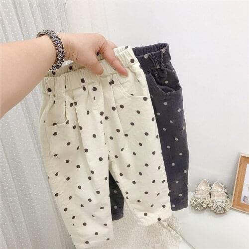 Casual Outfits Girls Boys Kids Casual Pant Autumn Children Baby Dot Polka Corduroy Pants Trousers ADK387
