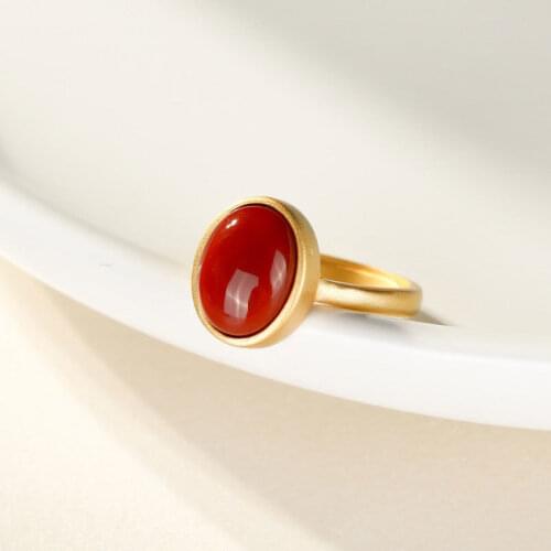 Natural South Red chalcedony oval opening adjustable ring Chinese retro Bohemian elegant womens silver jewelry