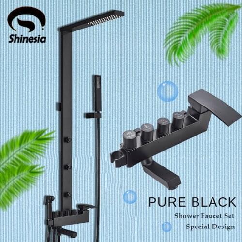 Shinesia Pure Black Shower Faucet Set for Bathroom Multifunctional 5 Water Outlet Hot and Cold Water