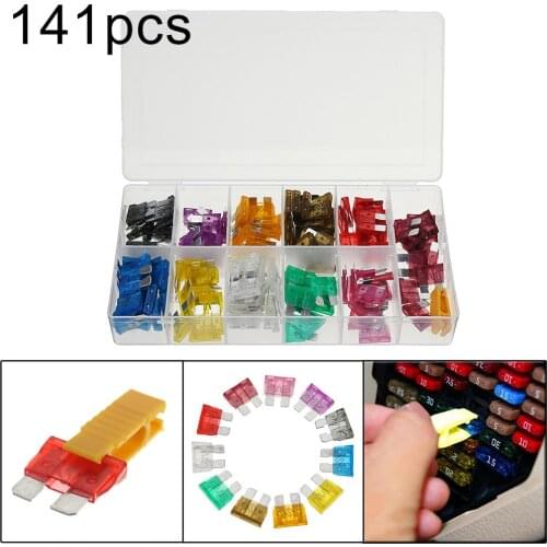 141Pcs 2/3/5/7.5/10/15/20/25/30/35/40Amp Mixed Set Kit Car Safety Blade Fuses Assortment Kit with Clip