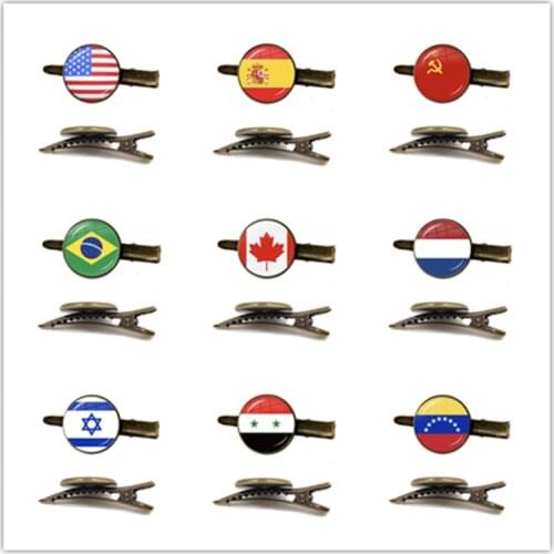 Soviet Union,Brazil,Canada,Netherlands,Israel,Syria,Venezuela,United States Spain National Flag Glass Tie Clip Accessories Gift