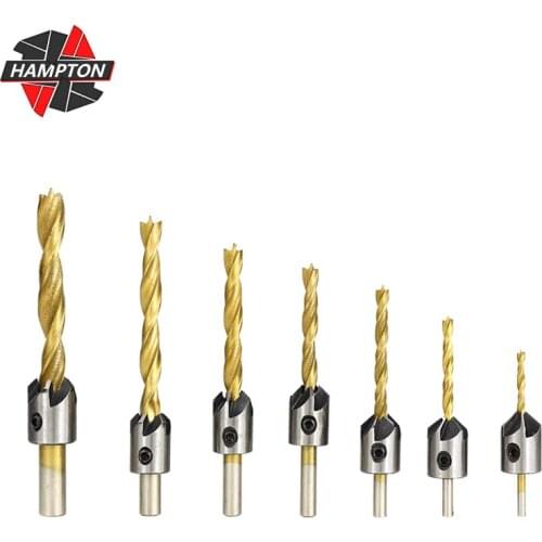 Twist Drill Bit Set 3-10mm Countersink Drill Bit Set 4pcs/7pcs Titanium Coated Power Tools Woodworking Drill Bit