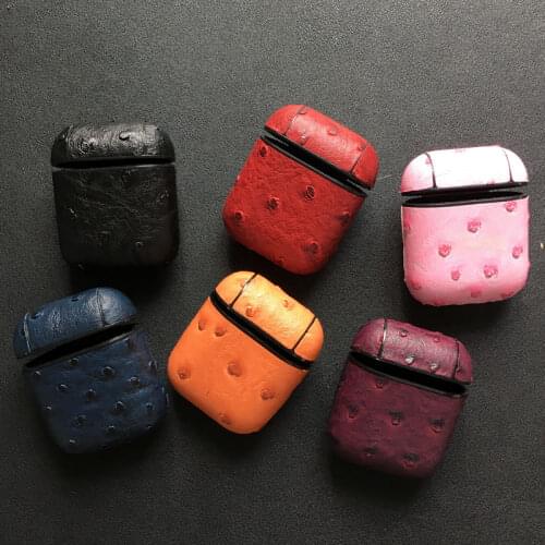 Ostrich Texture Pattern PU Leather Earphone Case For AirPods Bluetooth Headset Wireless Hard Cover For Apples Air Pods Cases