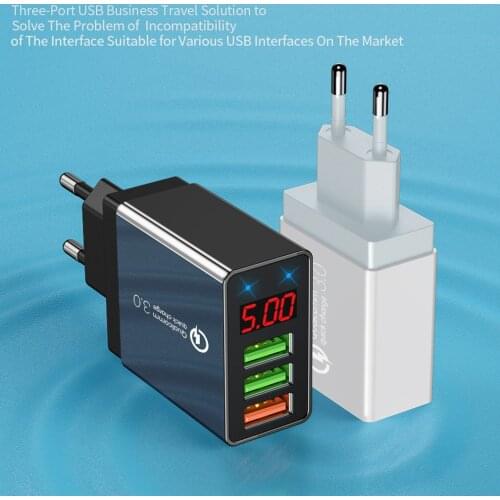 Quick charge 3.0 USB Charger for iPhone 11 7 Xiaomi Samsung Huawei 5V 3A Digital Display Fast Charging Wall Phone Charger