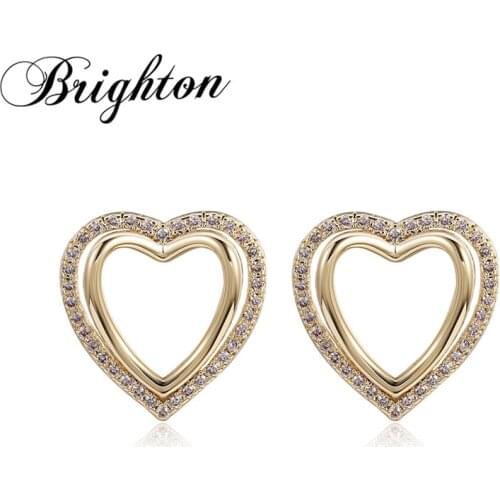Brighton 2021 Sweet Fashion Simple Crystal Hollow Love Heart Stud Earrings For Women Party Weeding Fashion Jewelry Accessories