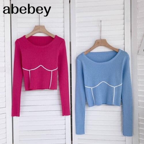 2021 Women Knitted Sweater Long Sleeves O Neck Solid Elastic Slim Knit Basic Tops Autumn Casual Female Pullovers