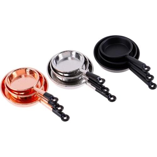 1/12 Scale Vintage 3pcs Dollhouse Miniature Metal Frypan Frying Pans Cooking Pot Cookware Kitchen Accessory