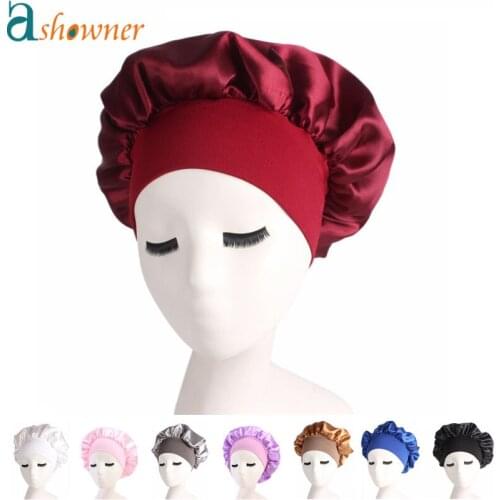 1pc Long Hair Care Women Night Sleep Hat Adjust Solid Satin Bonnet Hair Styling Cap Silk Head Wrap Shower Cap Hair Styling Tool