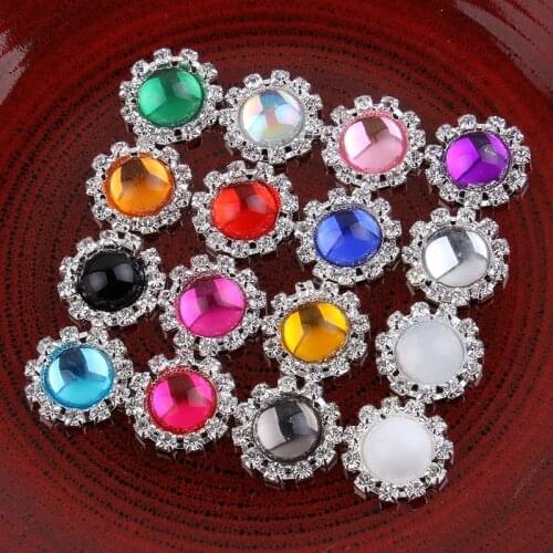 10PCS 20MM 16 Transparent Colors DIY Clear Alloy Rhinestone Round Flatback Buttons Handmade Metal Crystal Wedding Buttons