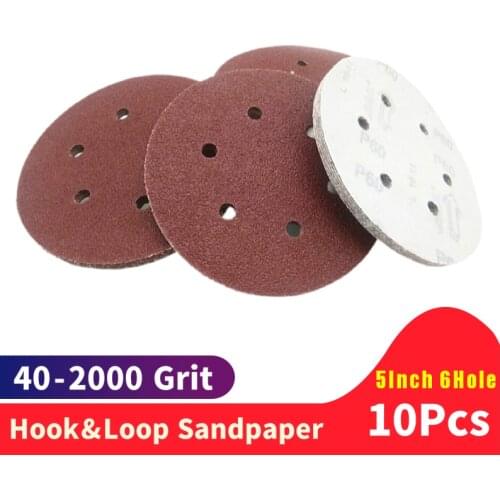 10pcs 5 Inch 125mm Round Sandpaper Six Hole Disk Sand Sheets Grit 40-800 Hook And Loop Sanding Disc Polishing Sheets