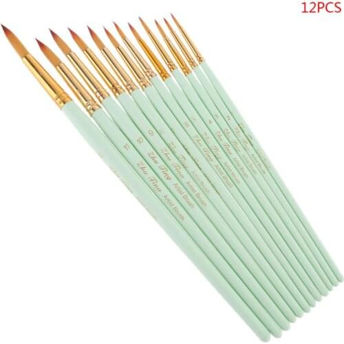 12Pcs Round Pointed Spike Tip Oil Painting Brushes Nylon Hair Artists Watercolor Paintbrushes Drawing Pen Tools Set G88D