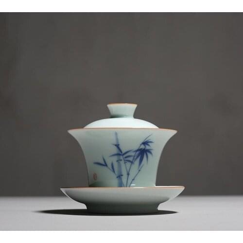 135ml Hand Painted Bamboo Porcelain Gaiwan Ceramic Kung Fu Tea Bowl Teacup Teapots Household Tea Tureen Drinkware Teaware Decor